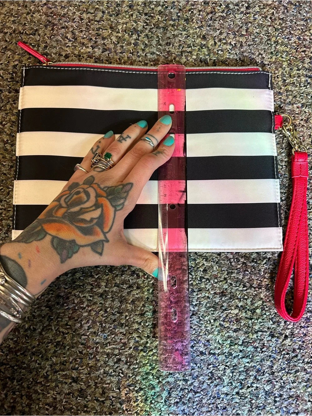 Betsey Johnson Black, White & Red Striped Wristlet Clutch